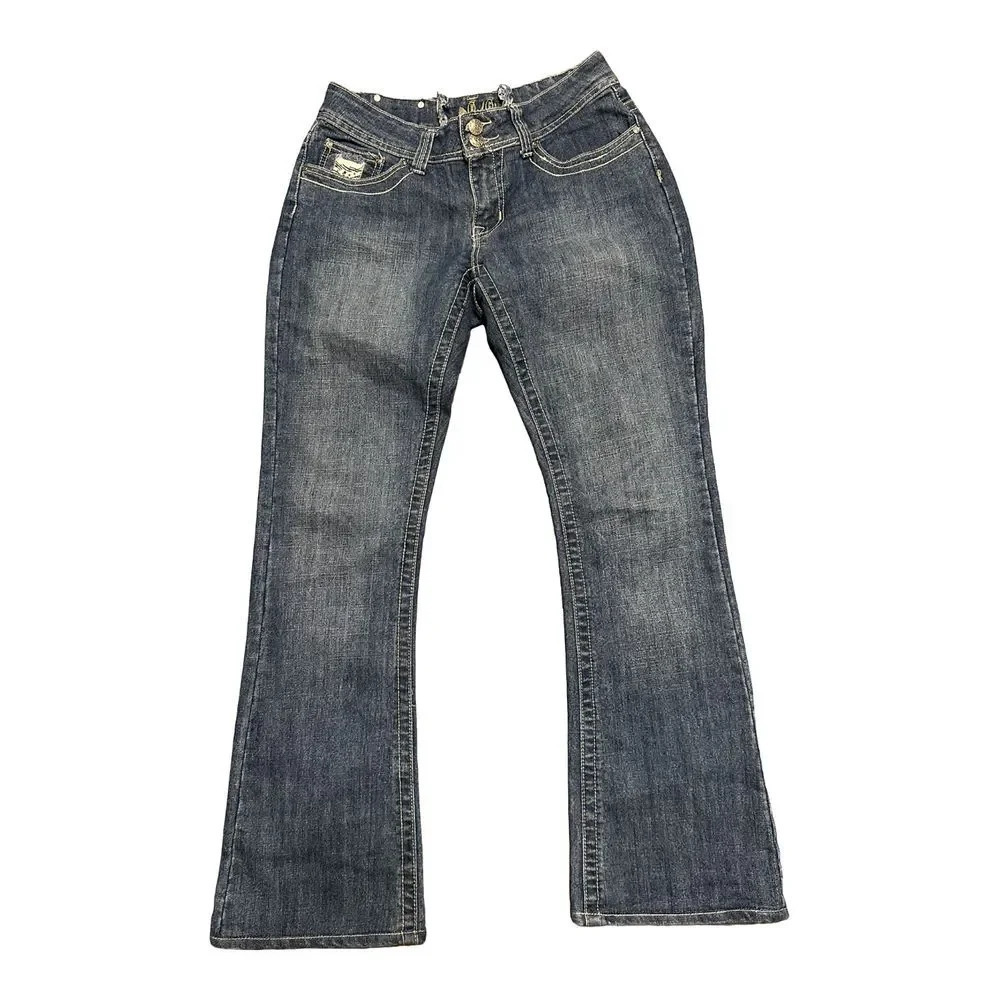 Red Rivet Boot Cut Bandana Rhinestone Pocket Medium Wash Denim Jeans Size 13